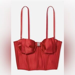 Victorias Secret Bling Bra Corset Red Satin Bow 34D M Red Hot NWT Sexy